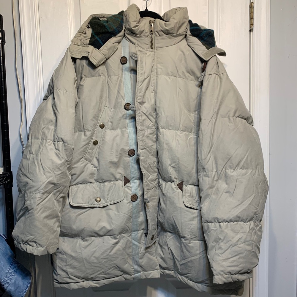 U2 WMO Down Puffer Parka Jacket Size XXL Grey Heavyweight Hooded Coat Gorpcore